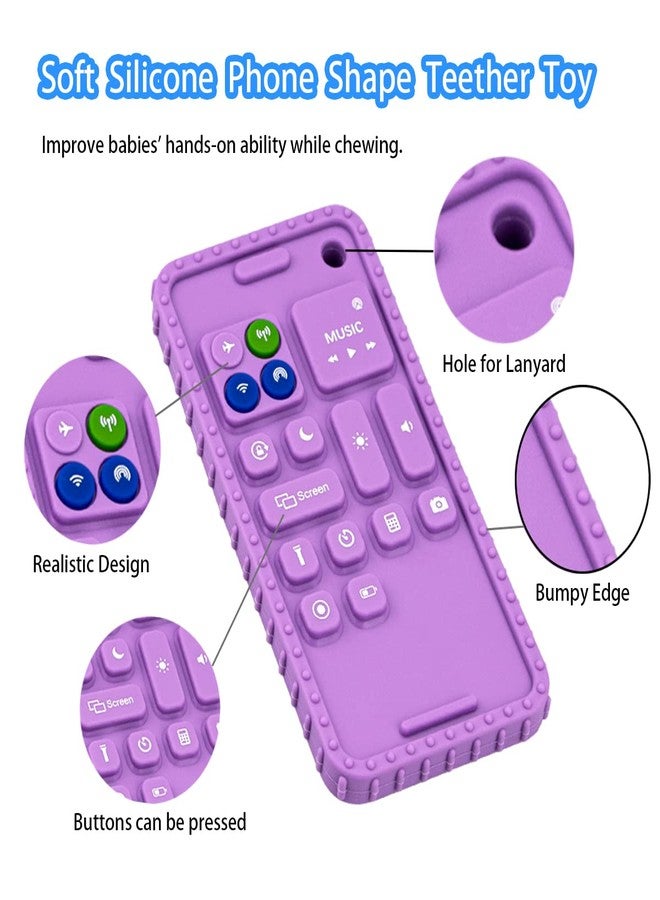 Besosay Baby Phone Teething Toys for Babies 0-3, 0-6, 6-12 Months | Soft Silicone Cell Phone Teethers Toys | Baby Fidget Toys 0-6 Months | Infant Teether for Breastfeeding Baby Boy Girl (Purple) - Image 5